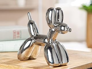 Decorative Ceramic Balloon Dog Figurine, 20 cm, Shiny Silver with Felt Glides product image