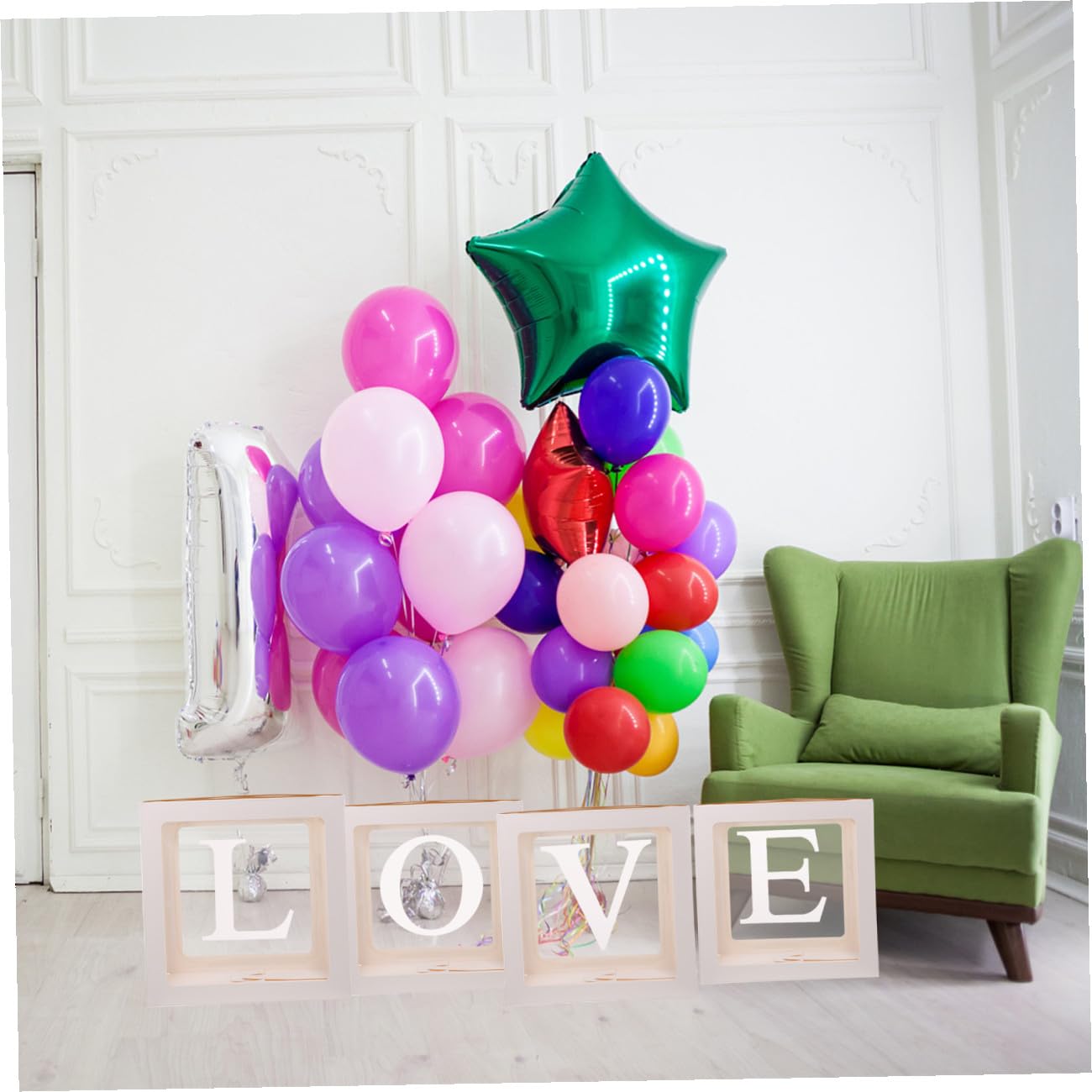 Transparente Ballonboxen mit Buchstaben Weiß Papier 1 Satz | Sichtfenster für Foto Props, Einfache Montage und Demontage, für Tisch oder Theke