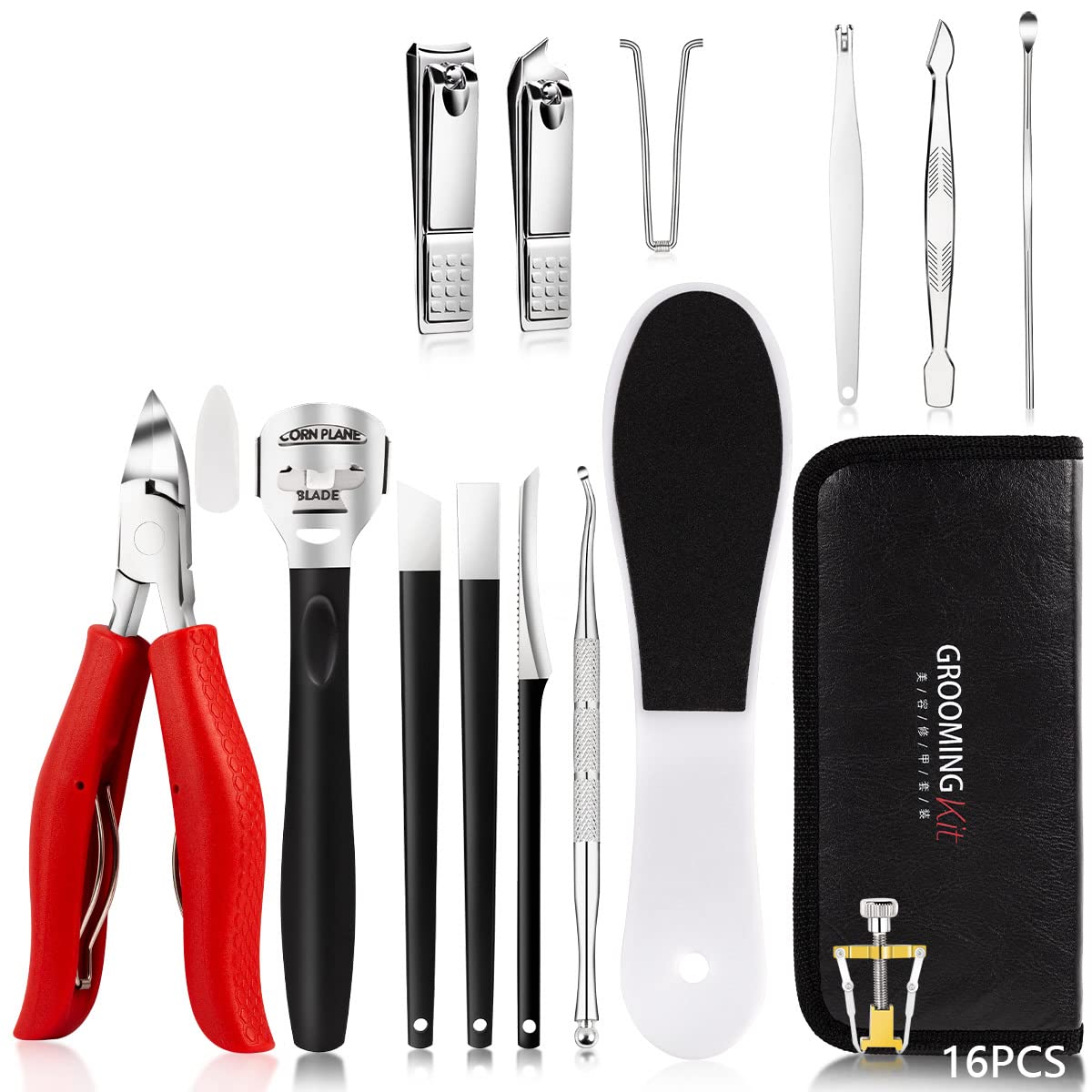 Set per pedicure, tagliaunghie per unghie incarnite, tronchesi per unghie in acciaio inox per rimuovere lo sporco (16 pezzi rossi)