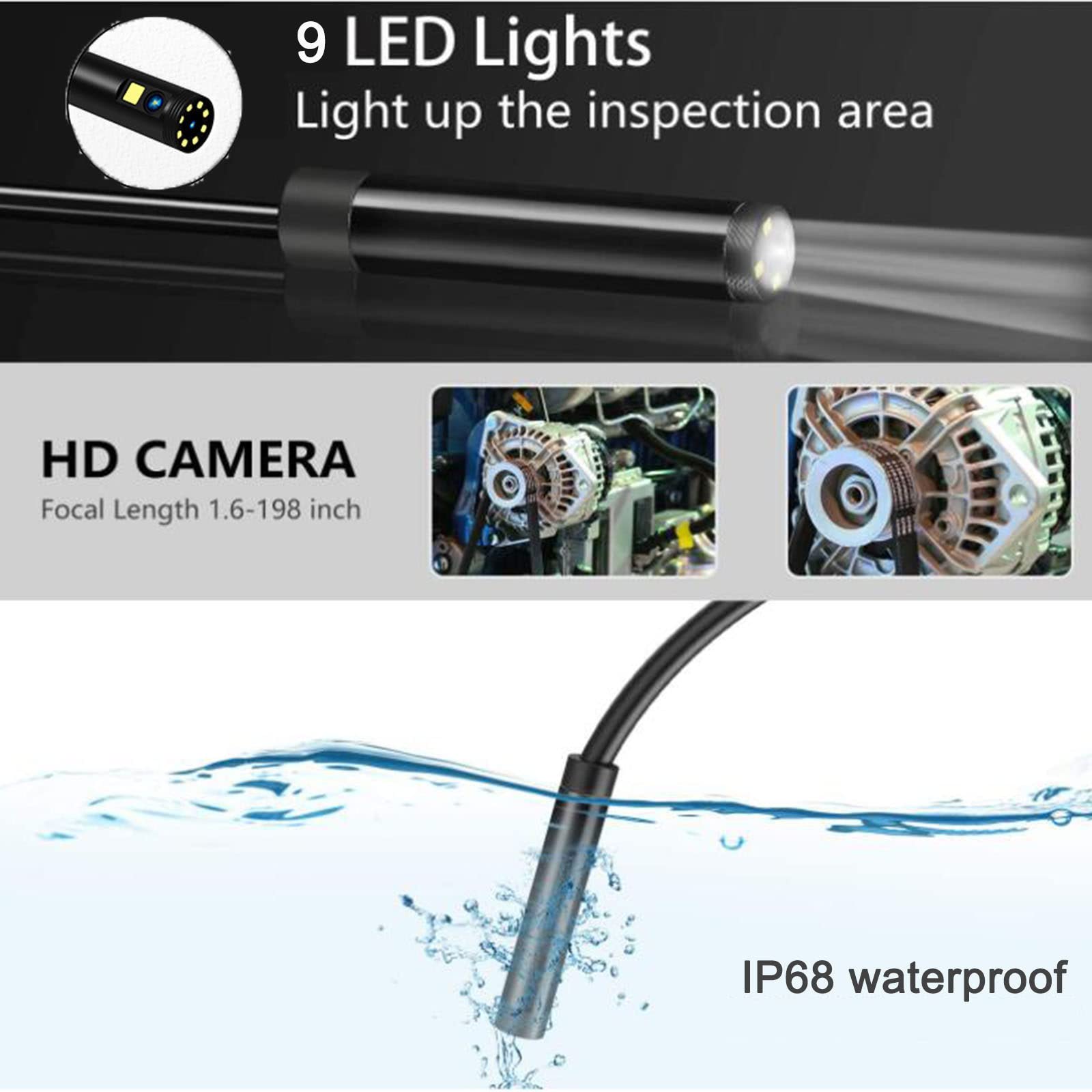 Boroskop Endoskopowy,Kamera Inspekcyjna Z Ekranem Ips O PrzekąTnej 4,5 Cala 1080p Hd,Wodoodporność Ip68,9 Diod Led Z Regulowaną JasnośCią,Silniki,Przemysł,Motoryzacja,Hydraulika,UrząDzenia,8mm-5m