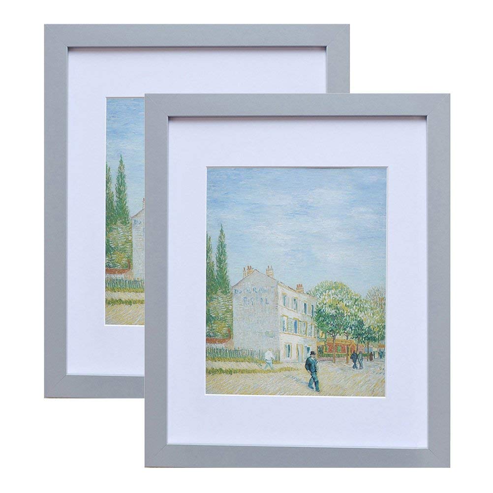 Muzilife 11x14 Wood Picture Frame Flat Display Pictures 8x10 with Mat or 11x14 Without Mat for Wall or Tabletop, 2pcs, Gray