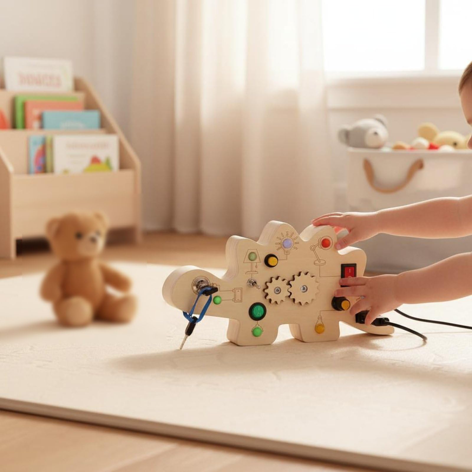 MagiDeal Learning Board Tavola Didattica Sensoriale Pannello attività in Legno con Ingranaggi E Luci LED Adatta a Abilità Fini Curiosità Casa Scuola, Grande+QuadroSwitch