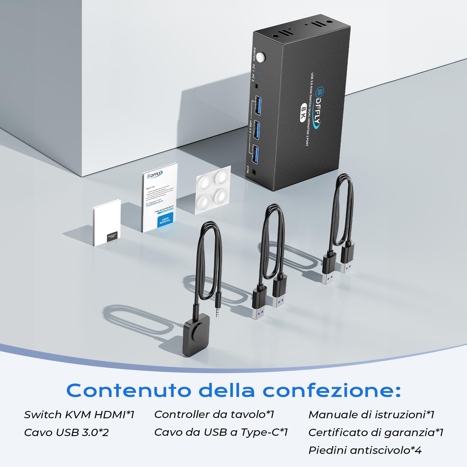 Switch KVM HDMI 2 Monitor 2 Computer 8K 60Hz, Supporta emulatore EDID, 4K 120Hz USB 3.0 Dual Monitor KVM Switch per 2 computer Condividi 2 Monitor e 4 dispositivi USB 3.0, KVM con telecomando cablato