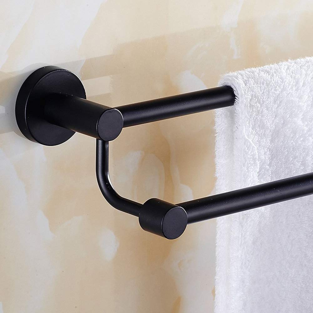 Toallero, Estante de baño de Acero Inoxidable con Doble Barra, Barra de baño de Pared, Color negro/60 cm