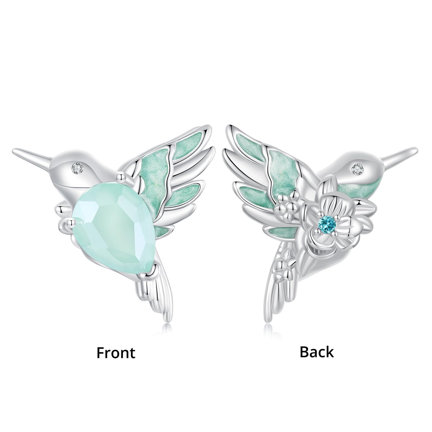 Charms de pájaro para mujer en plata de ley 925 con circonita verde para pulsera.