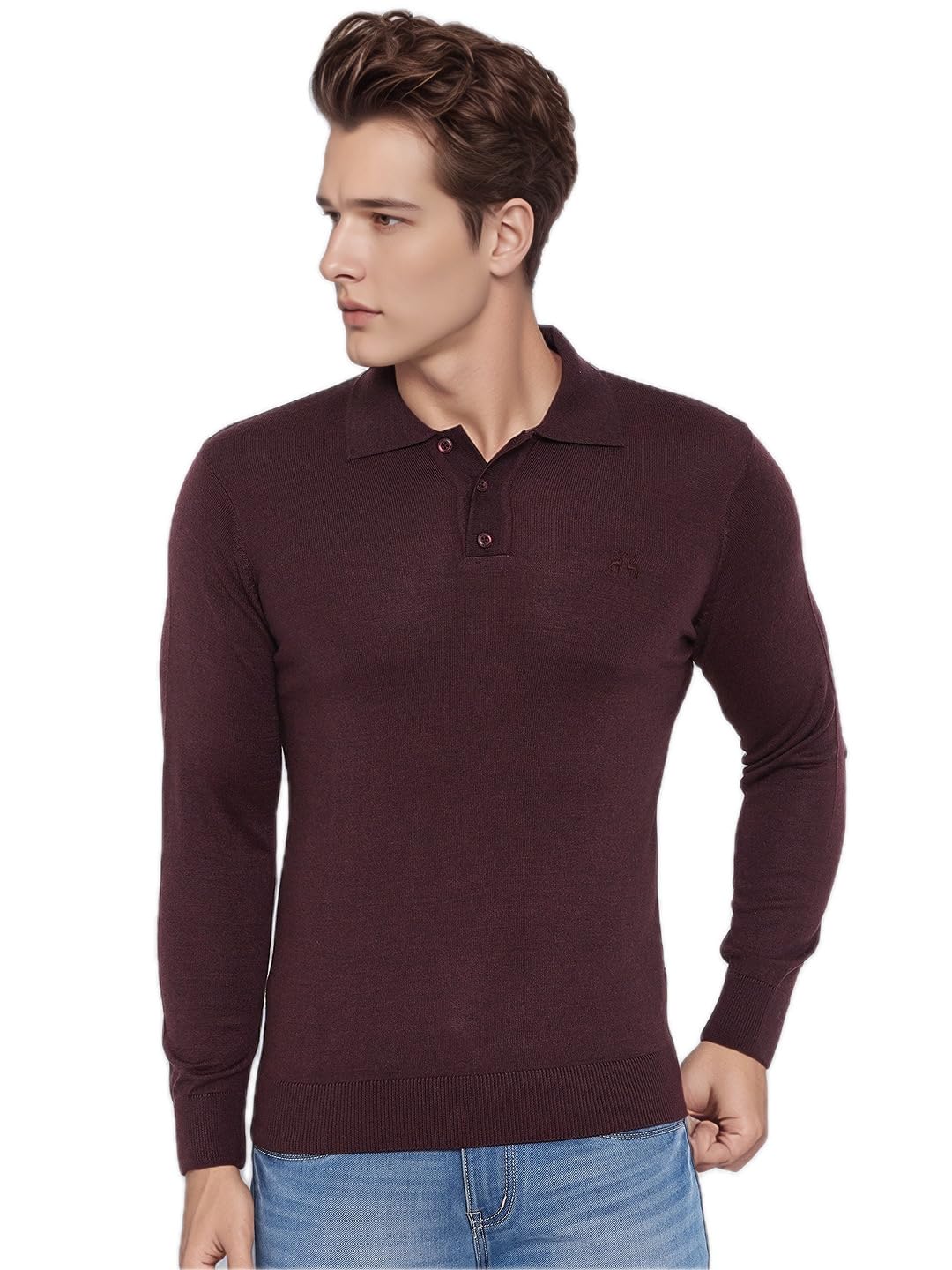 98 Degree North Men’s Merino Wool Blend Pullover Sweater-M2504-WINE-image-1