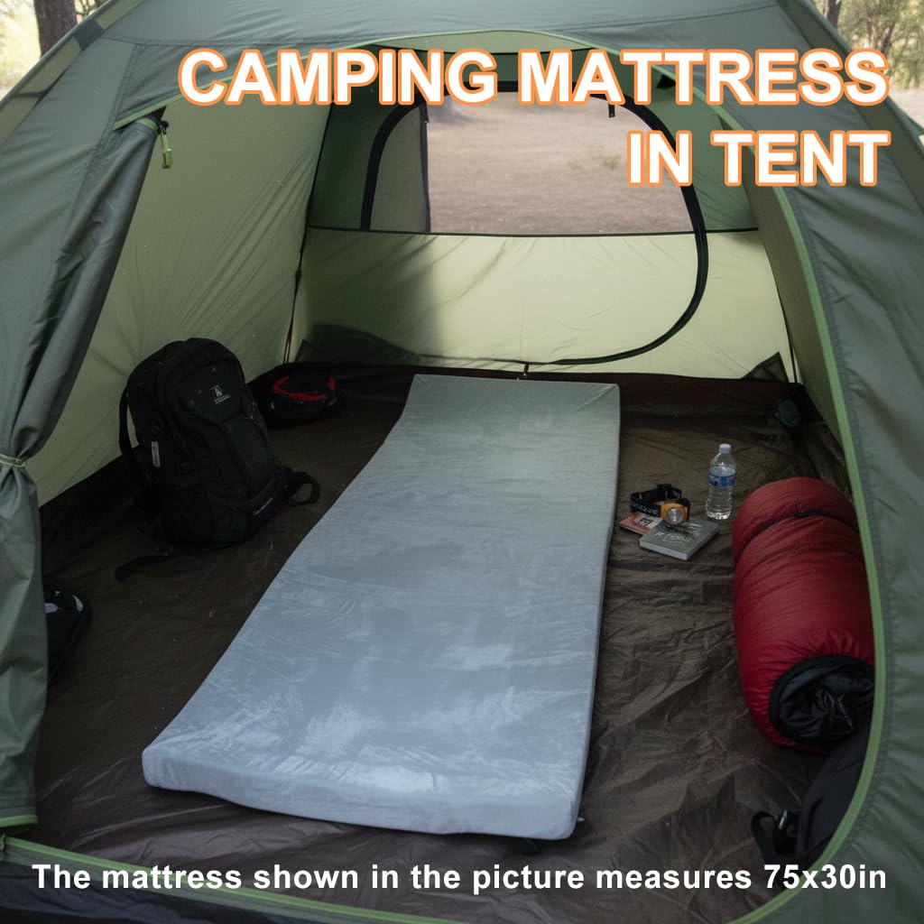 Schaumstoff-Campingmatratze – Tragbare Isomatte für Camping, Zelt, Auto & Boden – Waschbarer Bezug & aufrollbare Reisetasche – Kinderbettmatratze für Reisen & Gäste