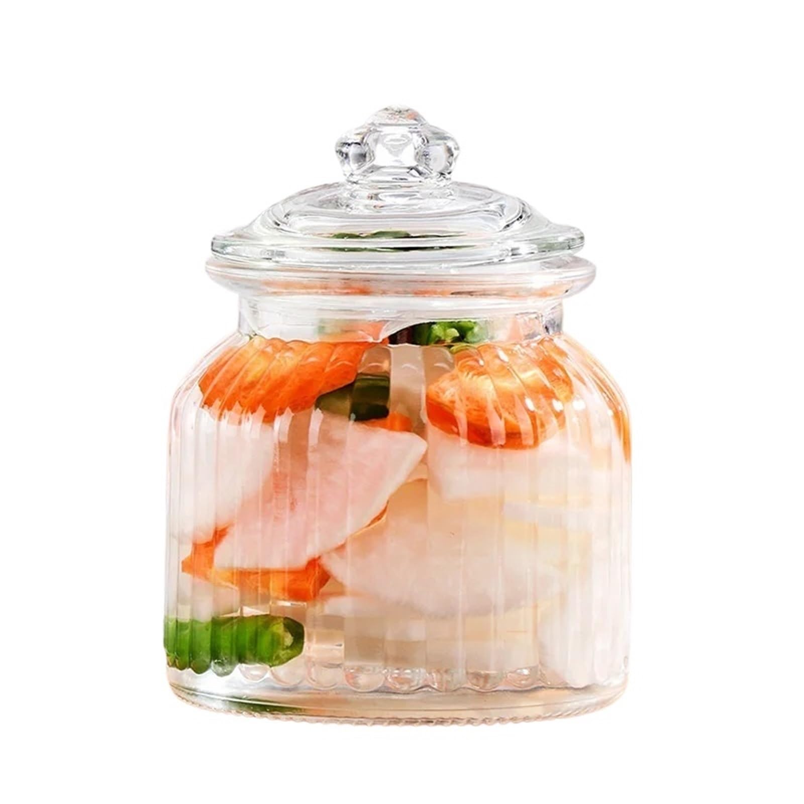 LSNNMU 2pcs Transparent Glass Sealed Jar Candy Honey Dried Fruit Bottle With Lid Storage 950ml Box Kitchen Supplies For Preserving(Vertical stripe650ML)