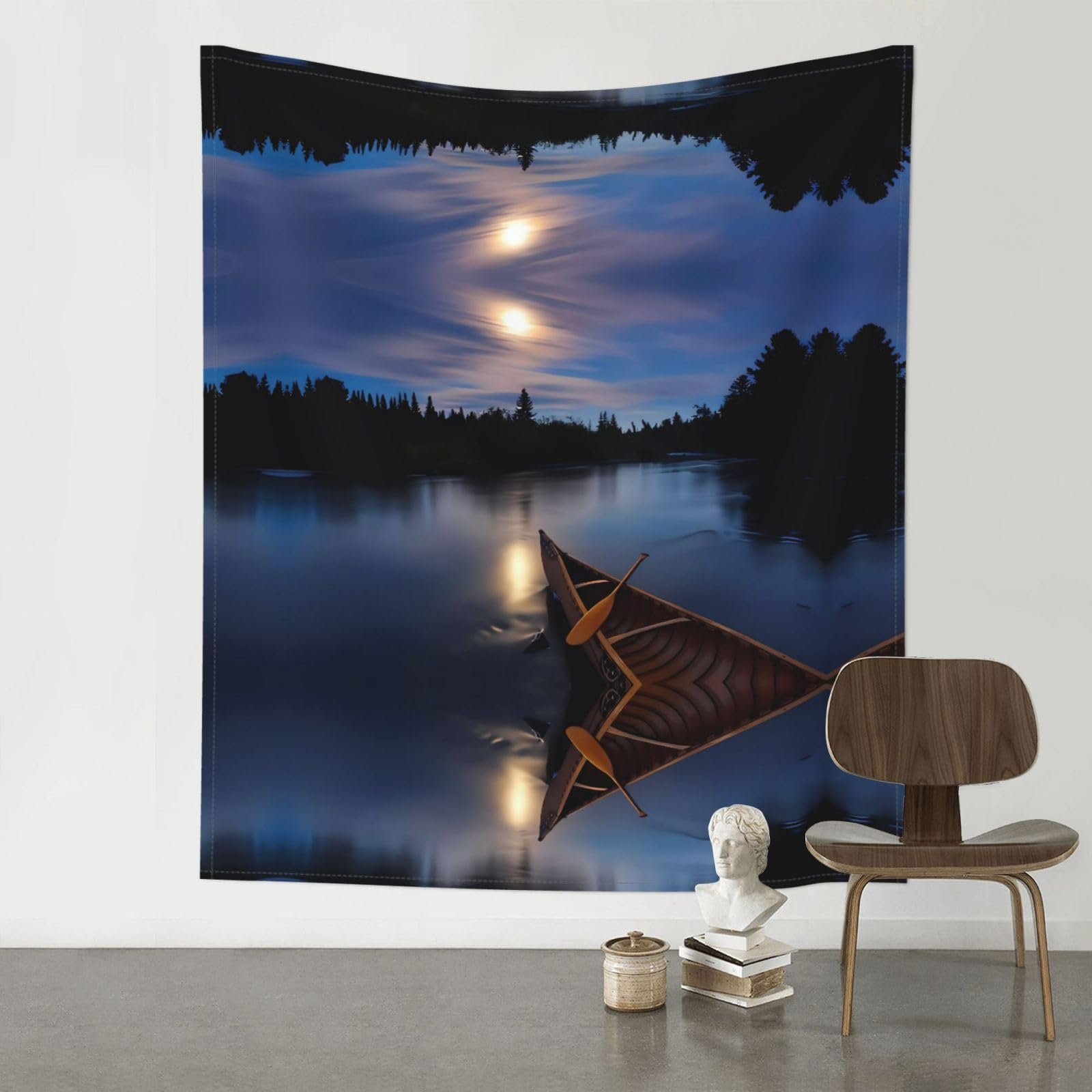 YYHHAOFA Moonlit Canoe River Prints 60x51in Wall Tapestry Boho Chic Dorm Decor & Beach Throw Blanket