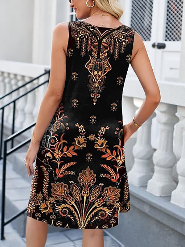 Floral Printed Summer Dresses A-Line Elegant Dress Womens Vintage Sleeveless Beach Sundress - Image 3