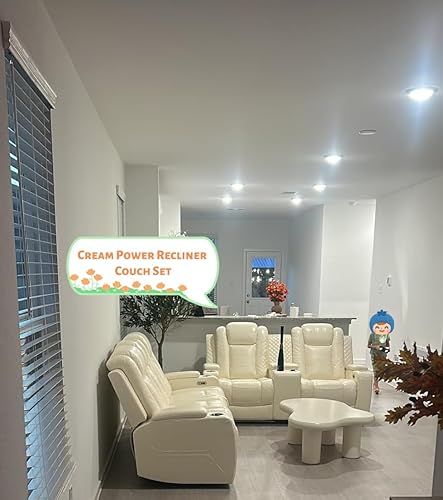 Miniatura 3 de Juego de sofá reclinable eléctrico con LED, juego de sofá reclinable de cuero, juego de muebles de sala con carga USB (blanco crema, versión