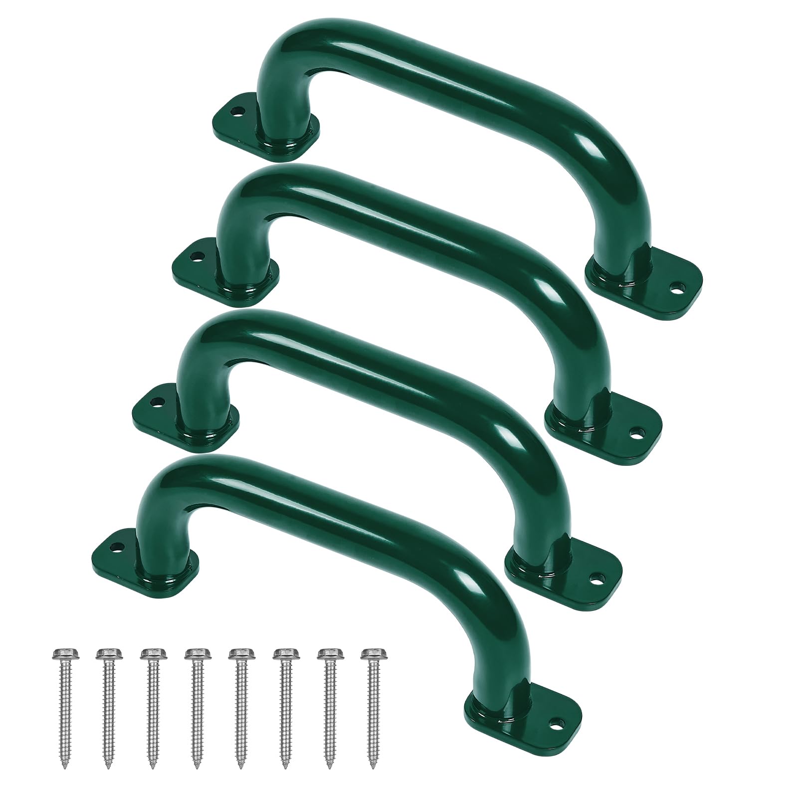 ESPETS 10 Inch 4 Pieces Outdoor Playground Accessories Handles Metal Green - Playset Attachment Grab Handles, Playset Grab Bars, Hand Grips for Playhouse, Swing Set, Jungle Gym, Climbing Frame