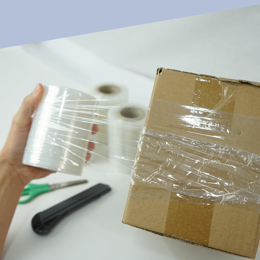 CHELY INTERMARKET Film de Embalaje Uso Industrial y para Paletizar, Rollo de Film Resistente de Plástico para Mudanzas y Envíos (Mini Transparente, 6 unidades)