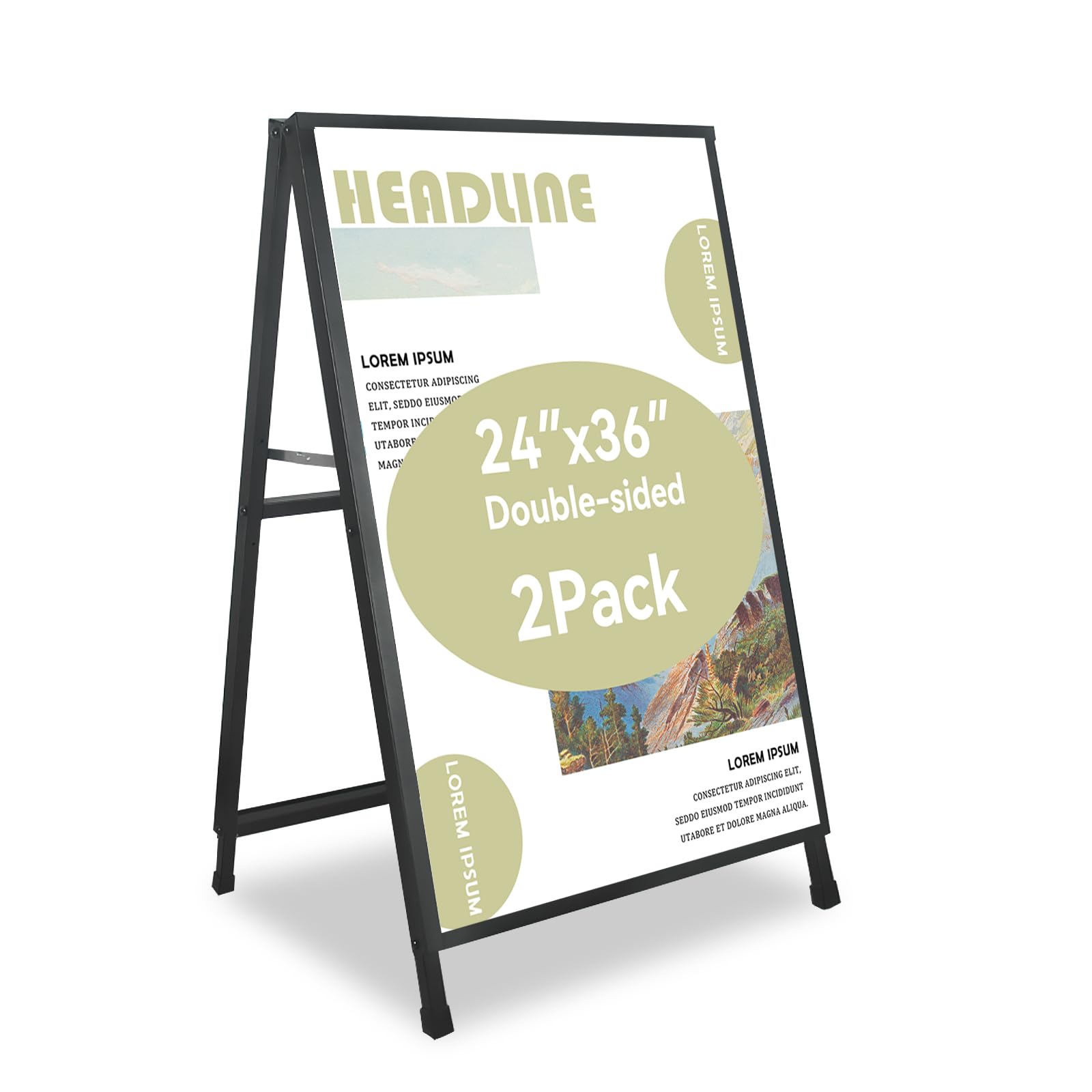 24x 36 Inch A Frame Sign Heavy Duty Sandwich Board Double-Sided Pavement Sign Folding Sign Holder Outdoor for Businesses Store Signs (Frame only),