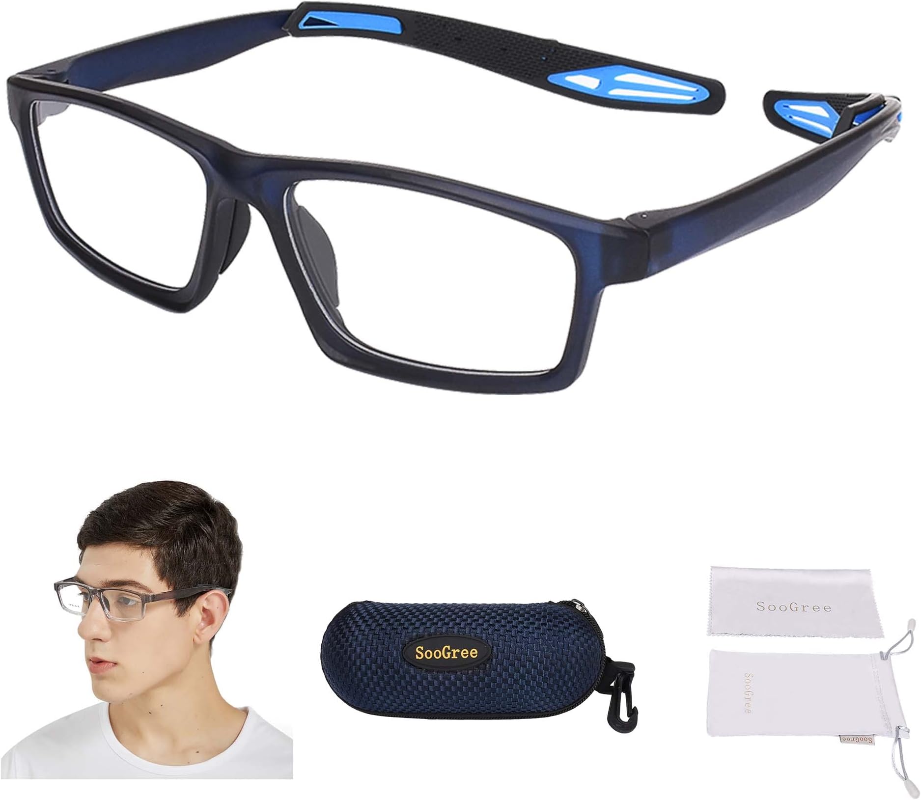 Sports Goggles Glasses Football Soccer Safety Glasses Goggles Adjustable Strap Interchangeable Temples for Men Youth