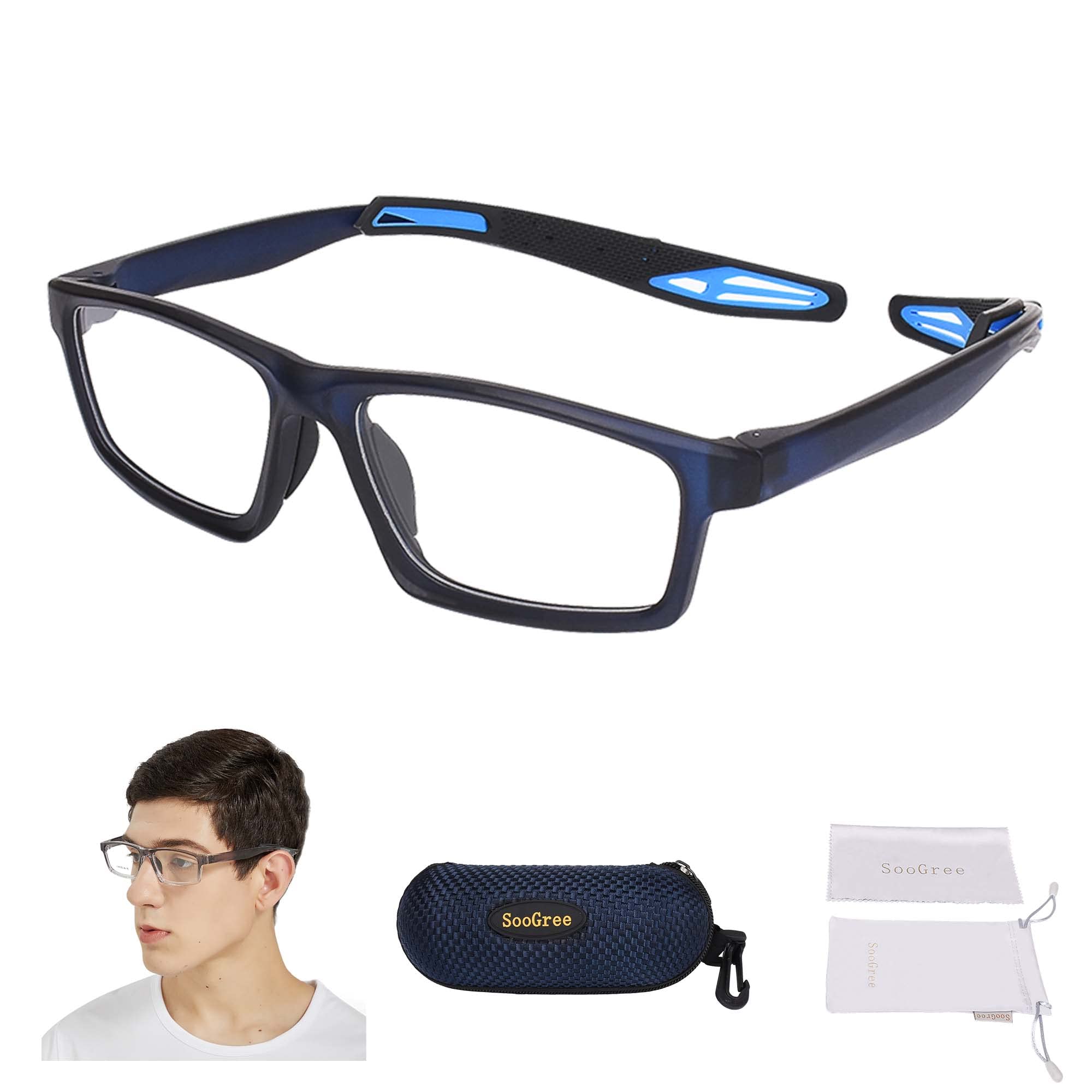 Sports Goggles Glasses Football Soccer Safety Glasses Goggles Adjustable Strap Interchangeable Temples for Men Youth