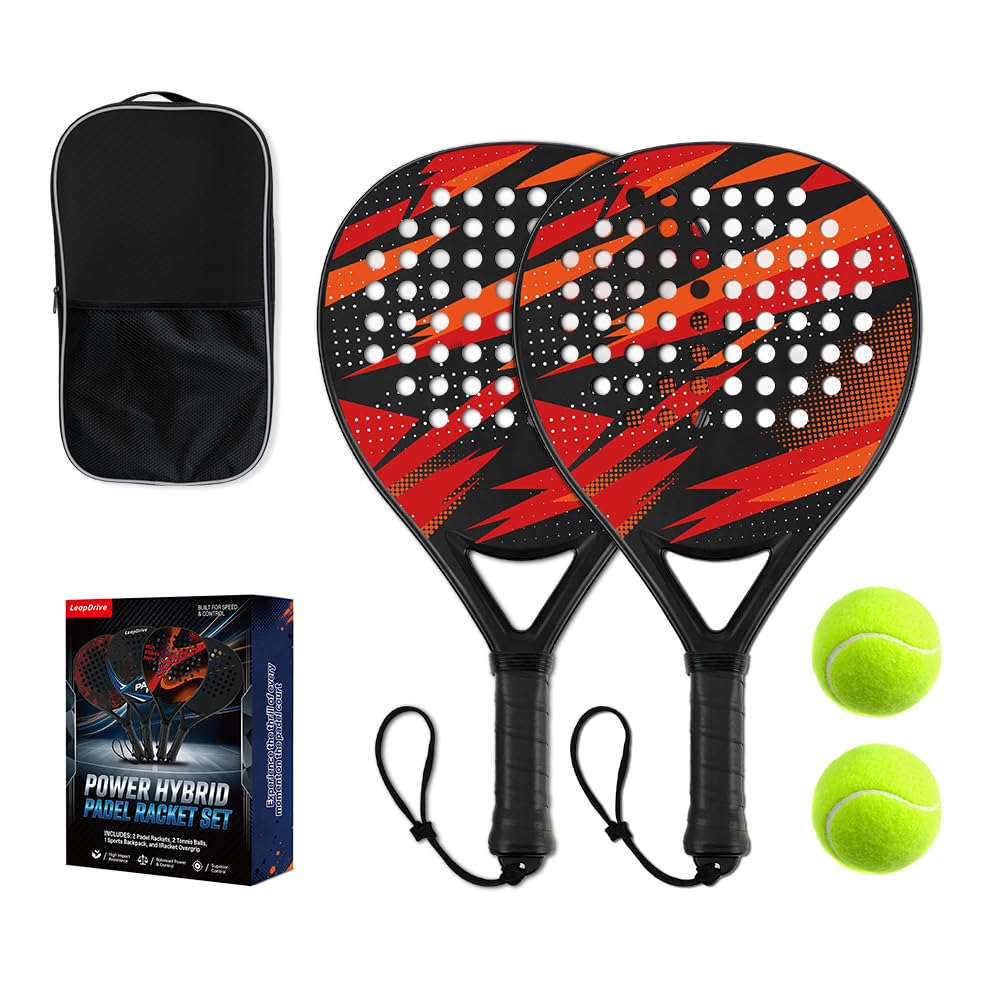 Set di 2 racchette da paddle leggere in fibra di carbonio | Nucleo in schiuma EVA, racchetta da paddle tennis per ragazzi, adulti, uomini e donne, adatta ai principianti