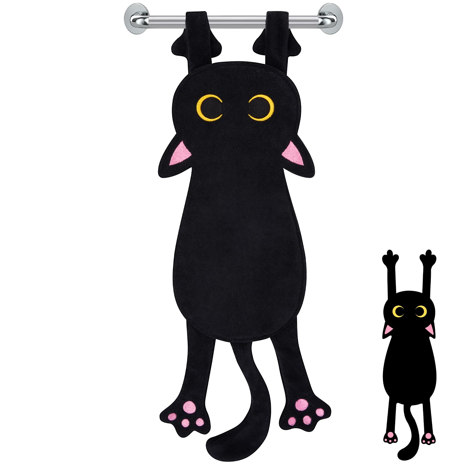 Toallas de mano divertidas de gato negro para baño, cocina, bonitas toallas decorativas para colgar, toallas de cocina suaves súper absorbentes, regalos para amantes de los gatos para niños