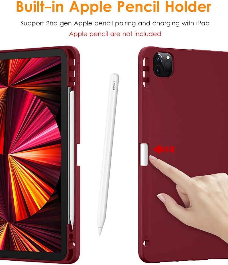 DTTO for iPad Pro 11 inch 4th/3rd/2nd/1st Generation 2022/2021/2020/2018 Case, Smart Slim Trifold Stand Soft TPU Back Cover with Built-in Pencil Holder, Also Fit iPad Air 5/4,Burgundy Red