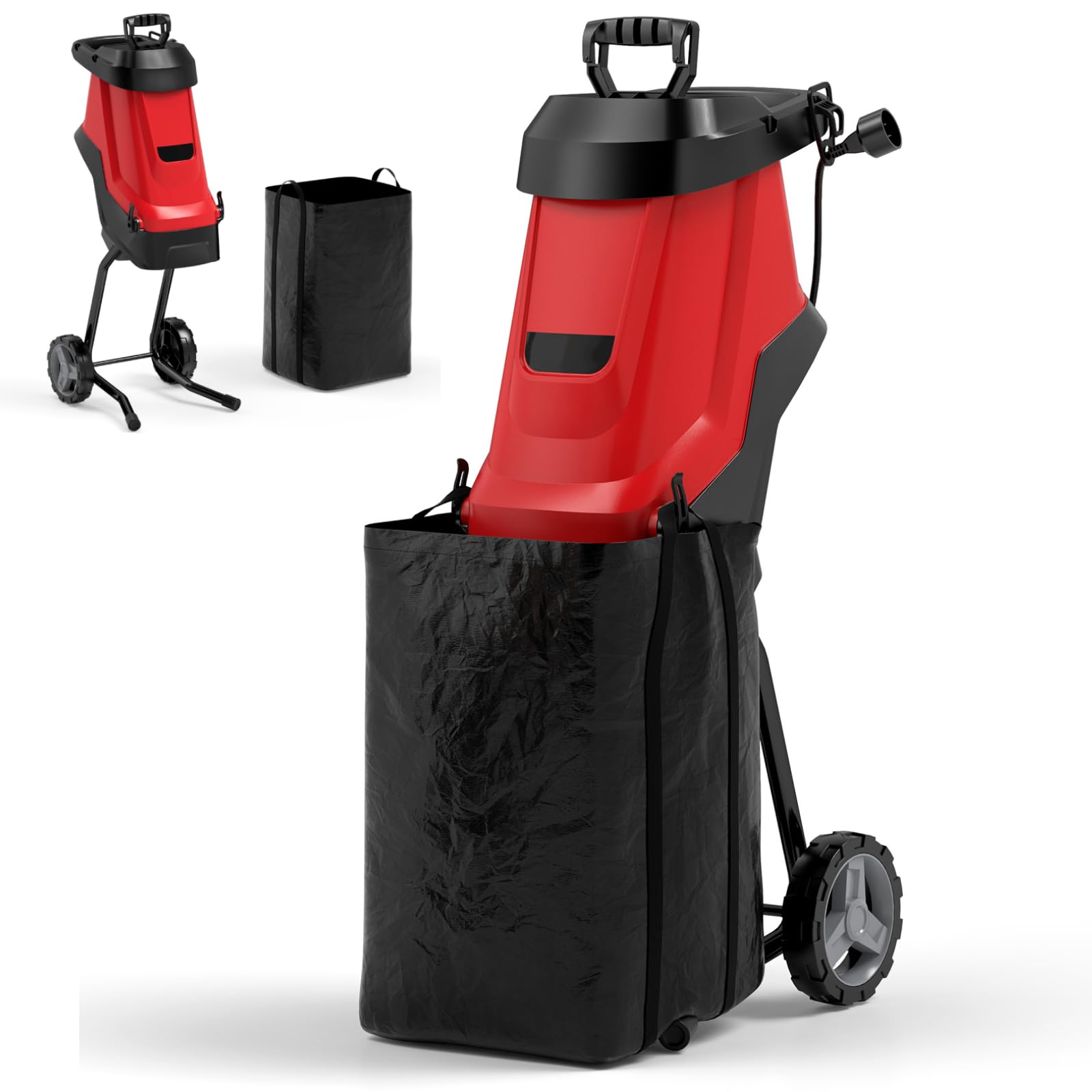 COSTWAY Garden Shredder, 1800W Electric Wood Chipper with 49L Collection Bag, 4000RPM Speed, 45mm Cutting Diameter, Dual-edged Blades, Wheels & Safety Knob, Garden Mulcher for Branches Debris