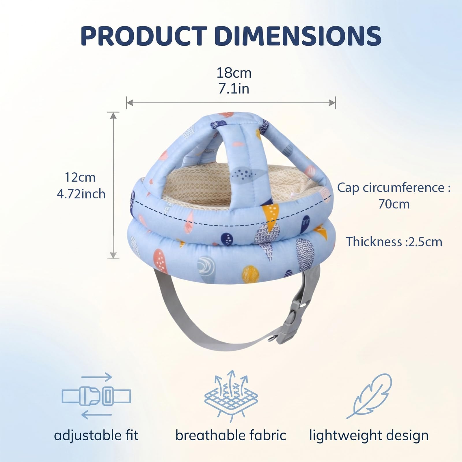 Casco Neonato Primi Passi Regolabile Sicurezza Bambini 6-24 mesi Anticaduta Traspirante (blu)