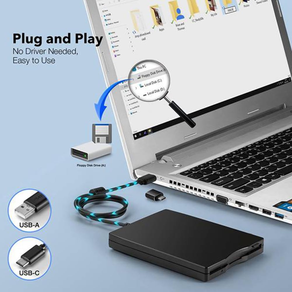 Lettore di Floppy Disk da 3,5 Pollici, Lettore di Floppy Disk Esterno USB Tipo A&C per Laptop