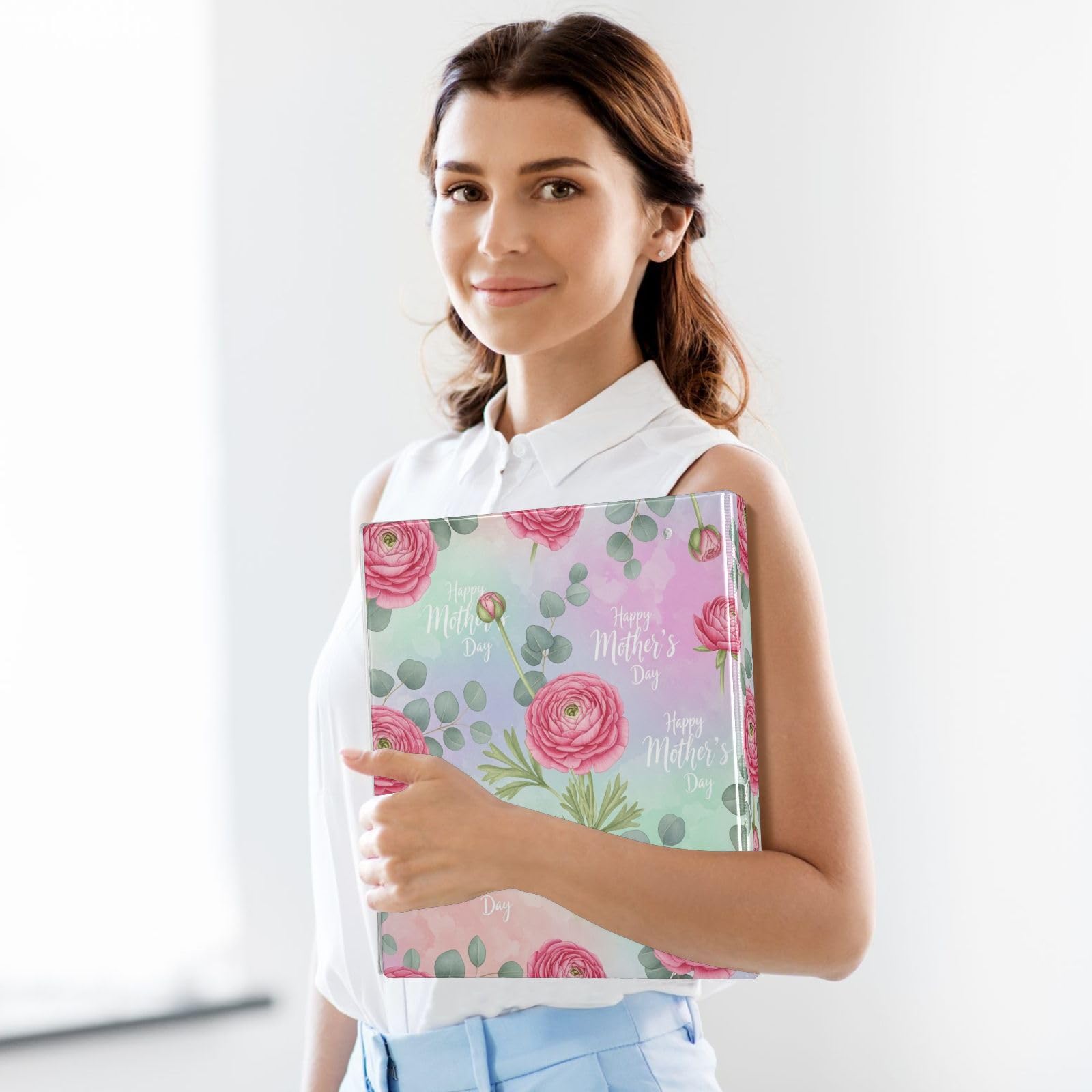 Raccoglitore a tre anelli con stampa floreale rosa da 3,8 cm, raccoglitore ad anelli con tasche, confezione da 2