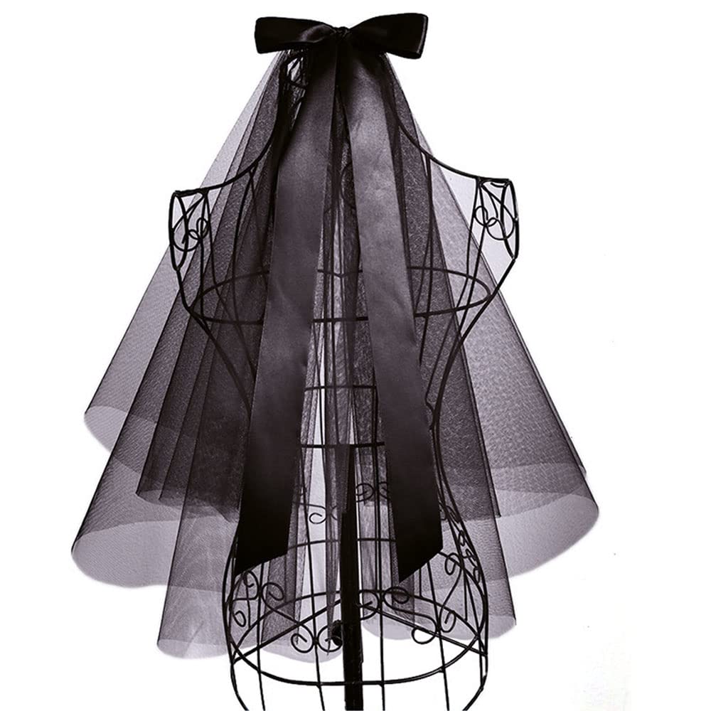 CICILIAYA Halloween Bridal Veil Wedding Vails Women's Simple Black Tulle Short Veils With Comb for Brides Shower Bachelorette Hen Party Costume Gift Prom Halloween Girls First Communion (Black)