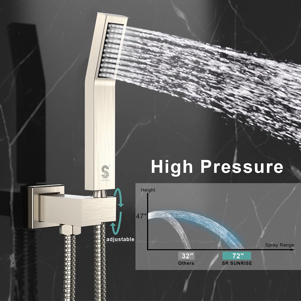 SR SUN RISE 8 Inches All Metal Square Shower System with Tub