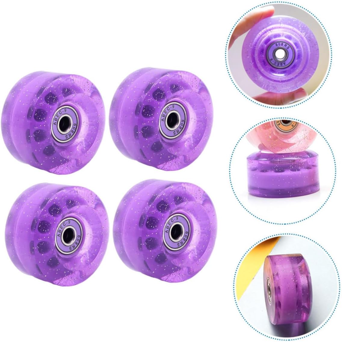 PRETYZOOM 4pcs Transparent Purple Roller-skating Wheels High-elastic PU Quad Skates Replacement for Double-row Skates Smooth Colored Wheels
