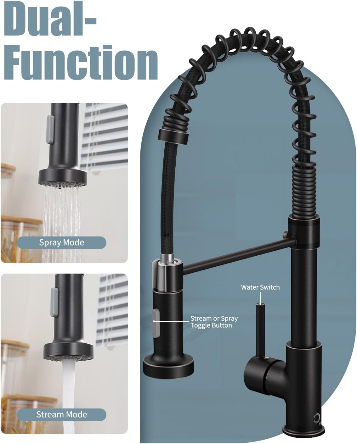 Oil Rubbed Bronze Single Handle Kitchen Faucet with Sprayer, Pull Down Faucet for Camper, RV, Farmhouse Sink