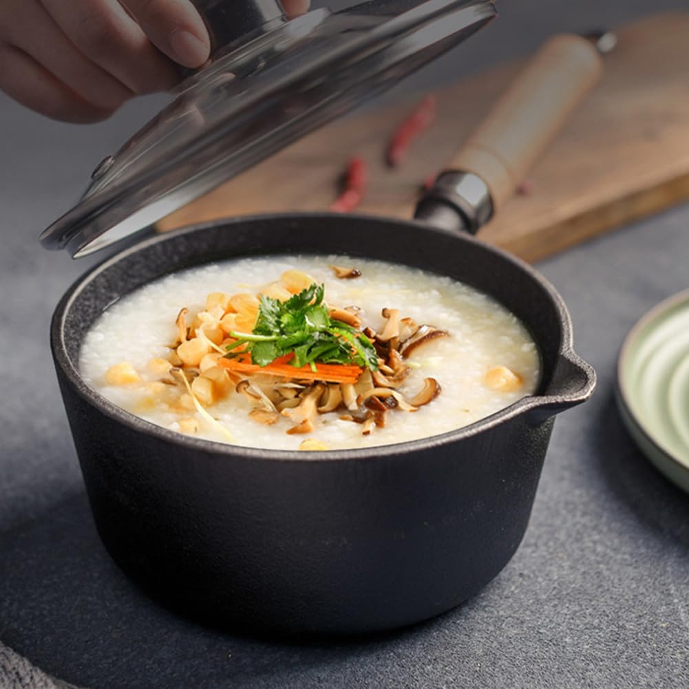 Mini cacerola de hierro fundido con de madera, olla antiadherente para derretir mantequilla con boquilla vertedora, mini cacerola pequeña para cocina, cocina de inducción, estufa d