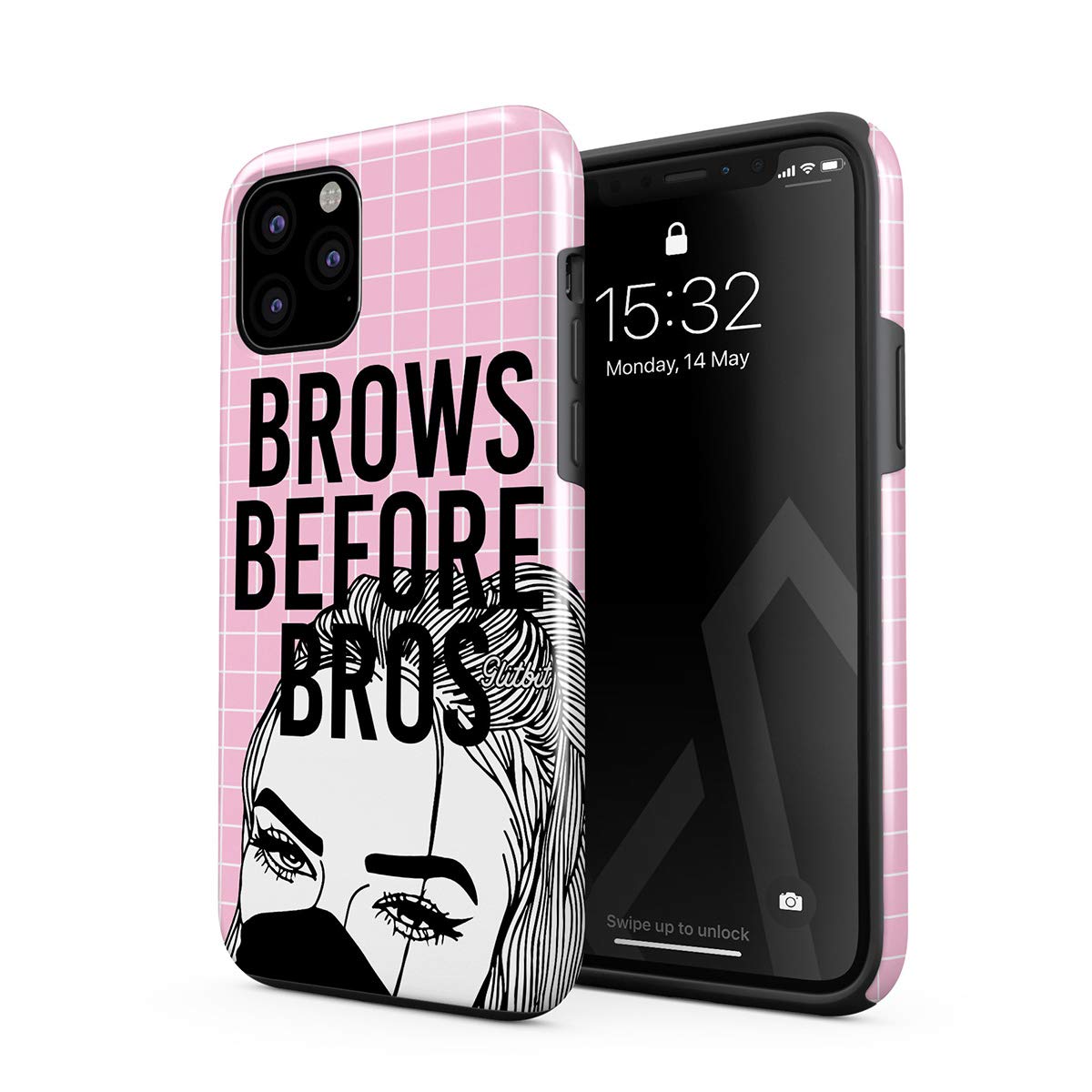 Compatible with iPhone 11 Pro Case Glamourholic Brows Before Bros Makeup Junkie Artist Sassy Girl For Girls Tumblr s MUA Heavy Duty Shockproof Dual Layer Hard Shell + Silicone Protective Cover