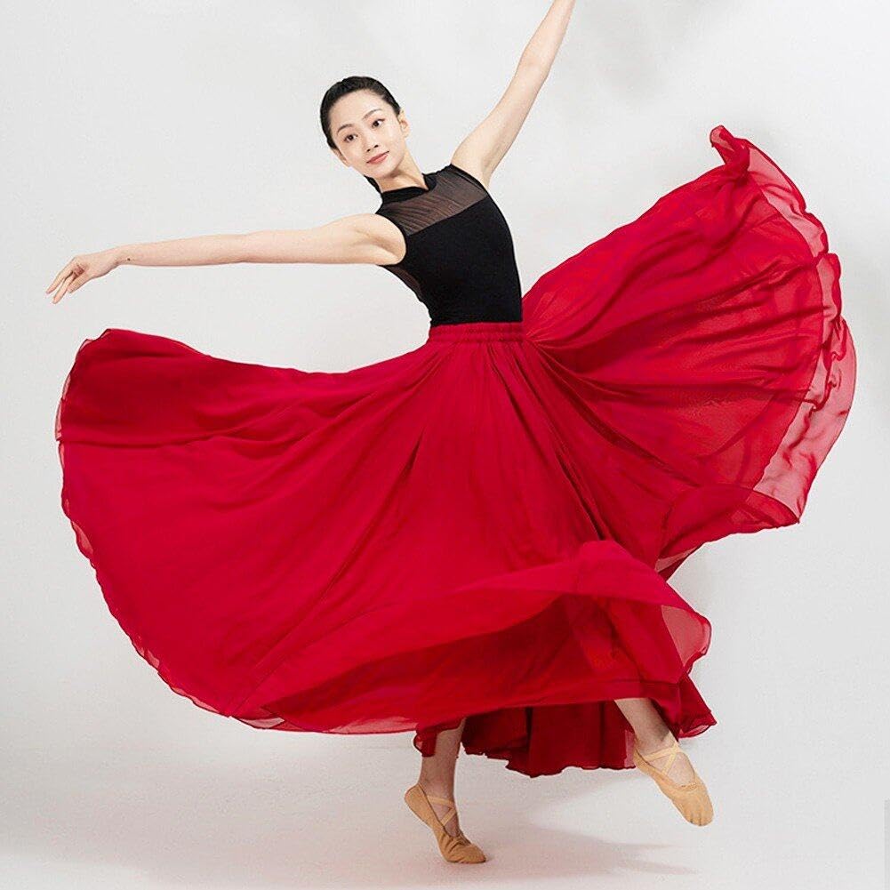 Gonna di Danza del Ventre Gonna a 720 Gradi Gonna di Flamenco Gonna Lunga a Strati Gonna Elegante in Raso per Costume Spagnolo