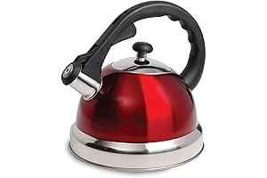 Mr Coffee Claredale Stainless Steel Whistling Tea Kettle,Fire Engine Red,2.2-Quart