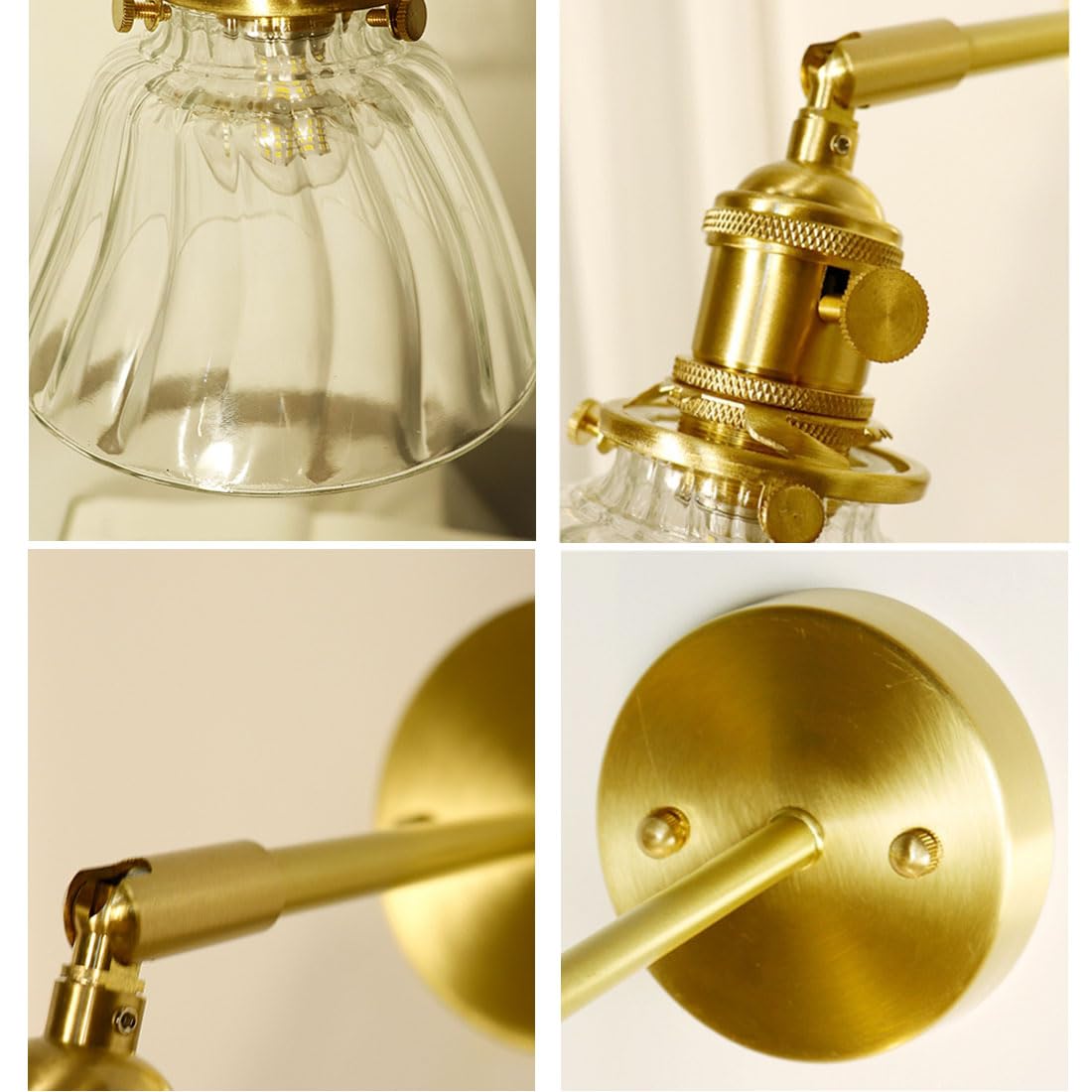 Nowoczesna szklana lampa ścienna, kąt regulacji 180°, styl vintage, z przełącznikiem, trzonkiem E27, idealna do sypialni, salonu, loftu, baru lub restauracji.