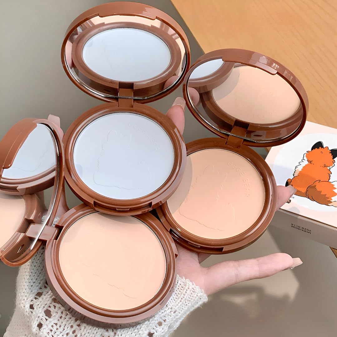 Gege Bear Cloud Gauze Light Makeup Setting Powder | Oil Control Compact Powder for Women Oily Skin | Super Blendable Invisible Finish | High Performance Silky Mousse Texture | Includes Mirror and Puff | Flawless White Finishing | Natural Glow Matte | Super Blendable Full Coverage (01#Transparent, 13g)-picture-47