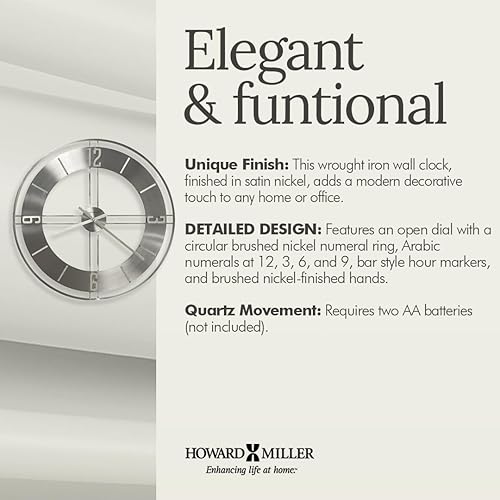 Miniatura 3 de Howard Miller Stapleton - Reloj de pared, pantalla analógica redonda clásica con números arábigos, soporte de pared, movimiento de cuarzo, funciona