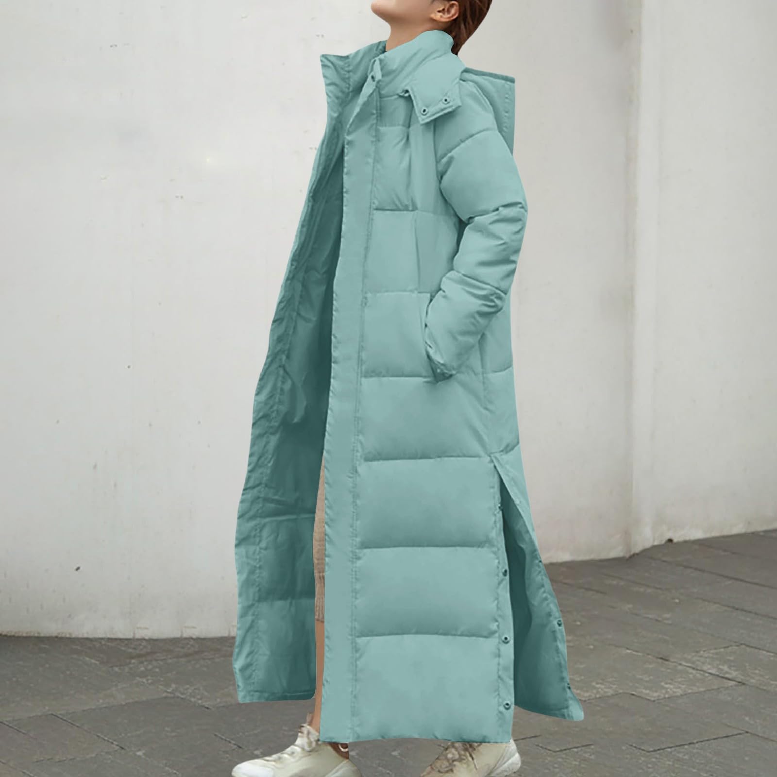 Genérico Płaszcze damskie, długie, z kapturem, zamek błyskawiczny, ciepłe, wiatroszczelne, slim fit, wodoodporna kurtka outdoorowa, plusz, z talią i nartą