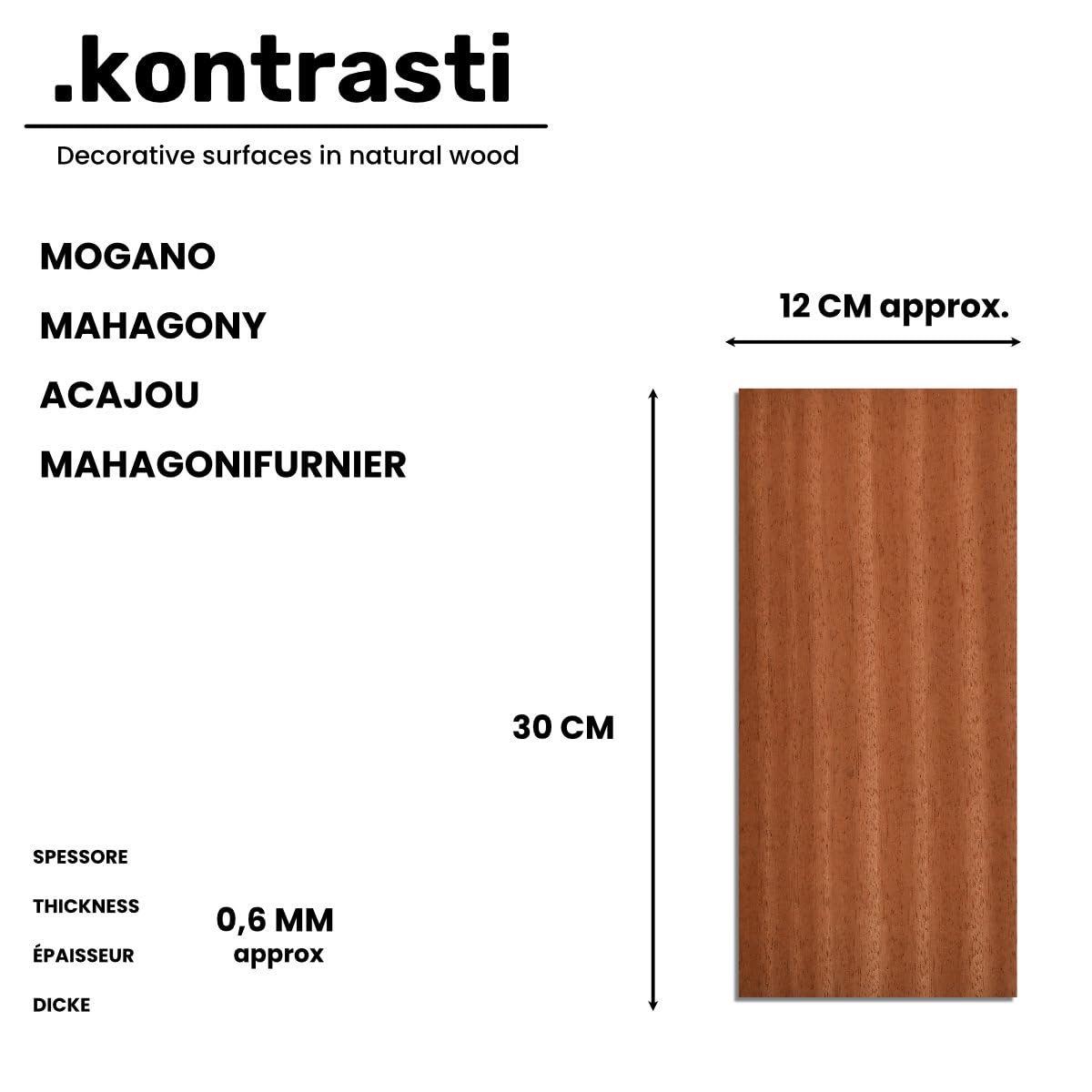 Kontrasti Fornir mahoński x 8 arkuszy - wymiary 30 cm x 12 cm x 0,6 mm ok. - Wycięcie do modelowania, mebli, napraw, renowacji, majsterkowania (ok. 30 cm x 12 cm)
