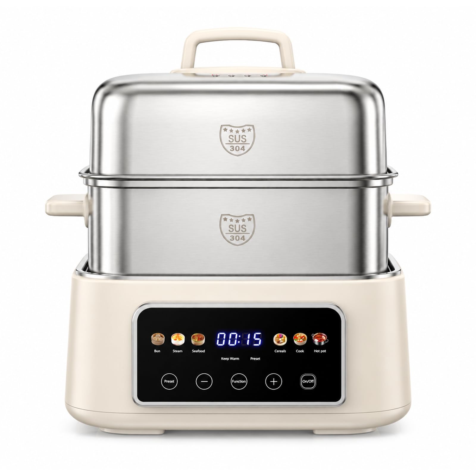 Fulgutonit 12.5L Vaporera Eléctrica de Acero Inoxidable 304 | 2 Niveles, 6 Programas Inteligentes, Temporizador de 24 Horas, Vaporera y Hot Pot 2 en 1, Cocina Multifunción