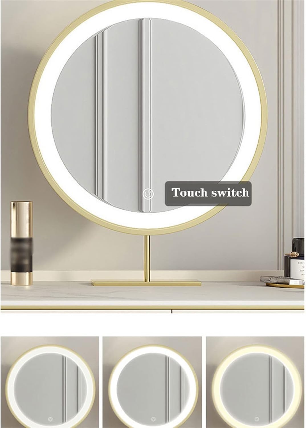 Vanity Dressing Table Set Luxury Makeup Bench with 3 Colors Led Hd Mirror,Comfortable Stool Drawers Cabinet,Modern Simple Style,for Girl's Gift (Size : 100cm) ()