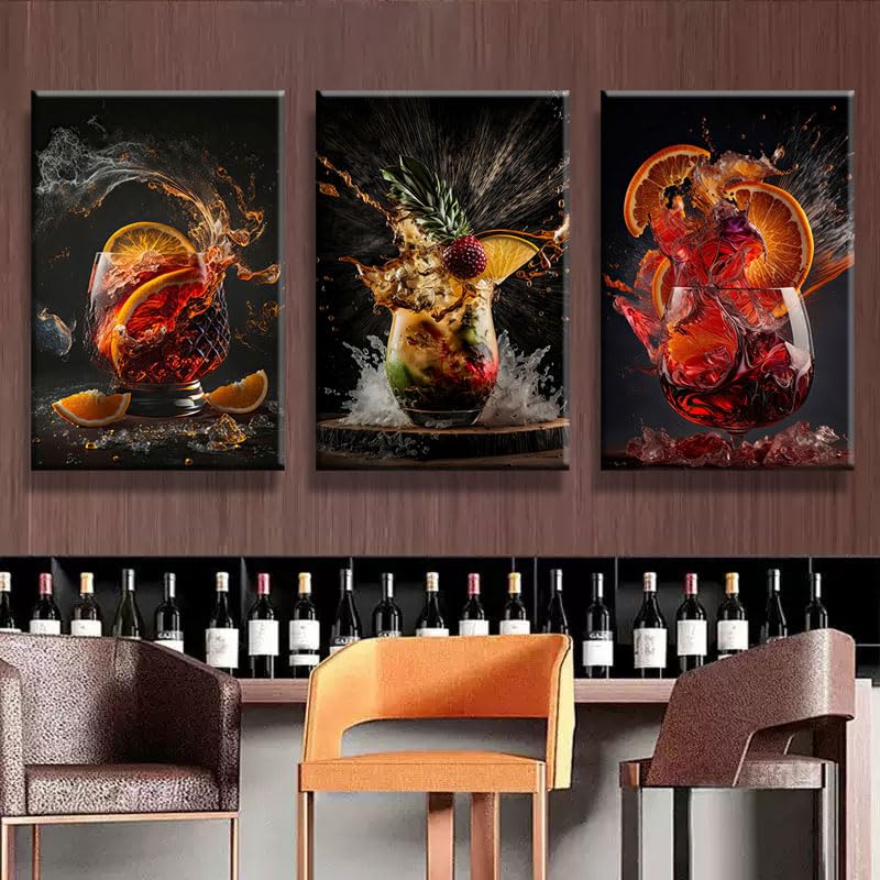 Amazon.com: 3-Piece Framed Canvas Wall Art Wrapped Canvas Cocktail
