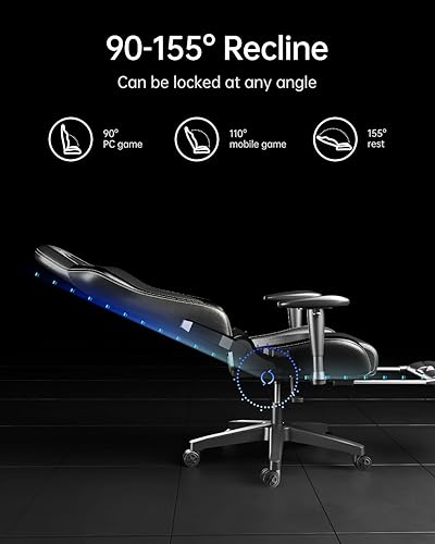 Miniatura 8 de AutoFull Silla de videojuego, silla de oficina, silla de escritorio con soporte lumbar ergonómico, estilo de carreras, cuero sintético, respaldo