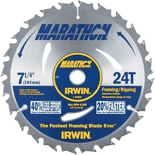 IRWIN Tools MARATHON Carbide Corded Circular Saw Blade, 7 1/4-inch, 24T (24030)