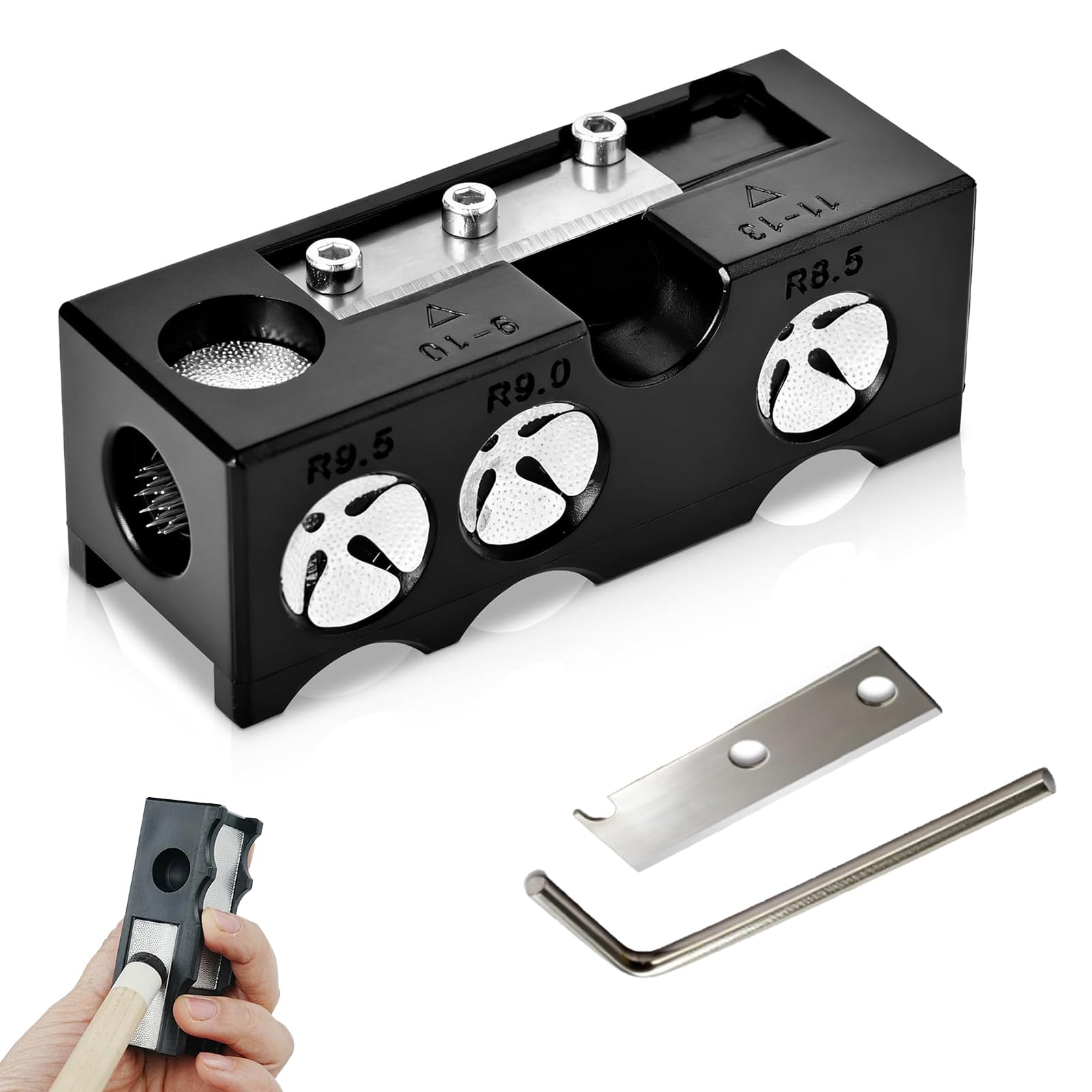 11 in 1 Cue Tip Shaper Tool for Snooker & Pool, Multifunctional Snooker Cue Tip Shaper with U-Grinder, Needle & Scuffer, Compact Pool Cue Accessories for Cue Tip Shaping, Repair & Maintenance