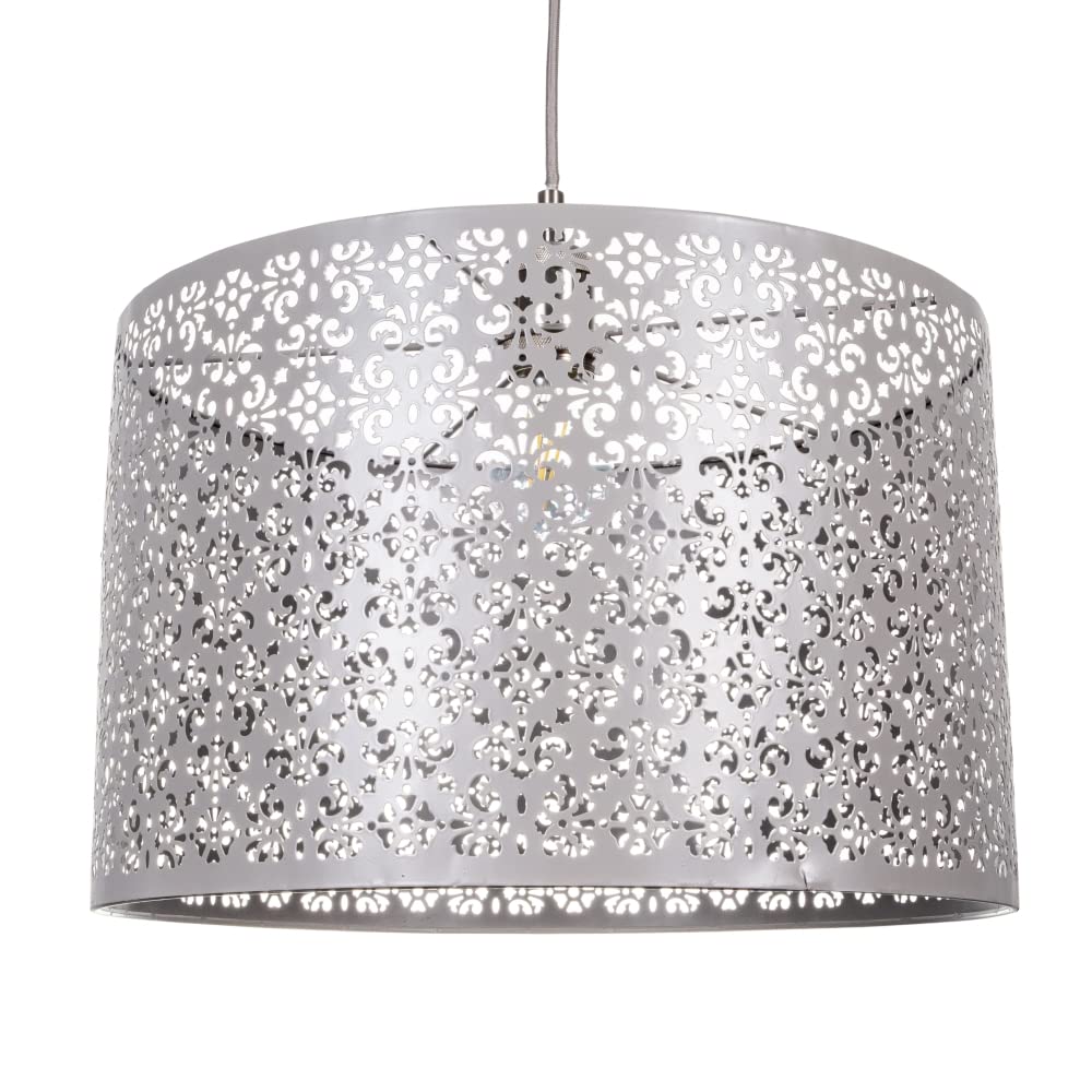 Happy Homewares Metal Pendant Shade - Marrakech Design - Grey - Extra Medium