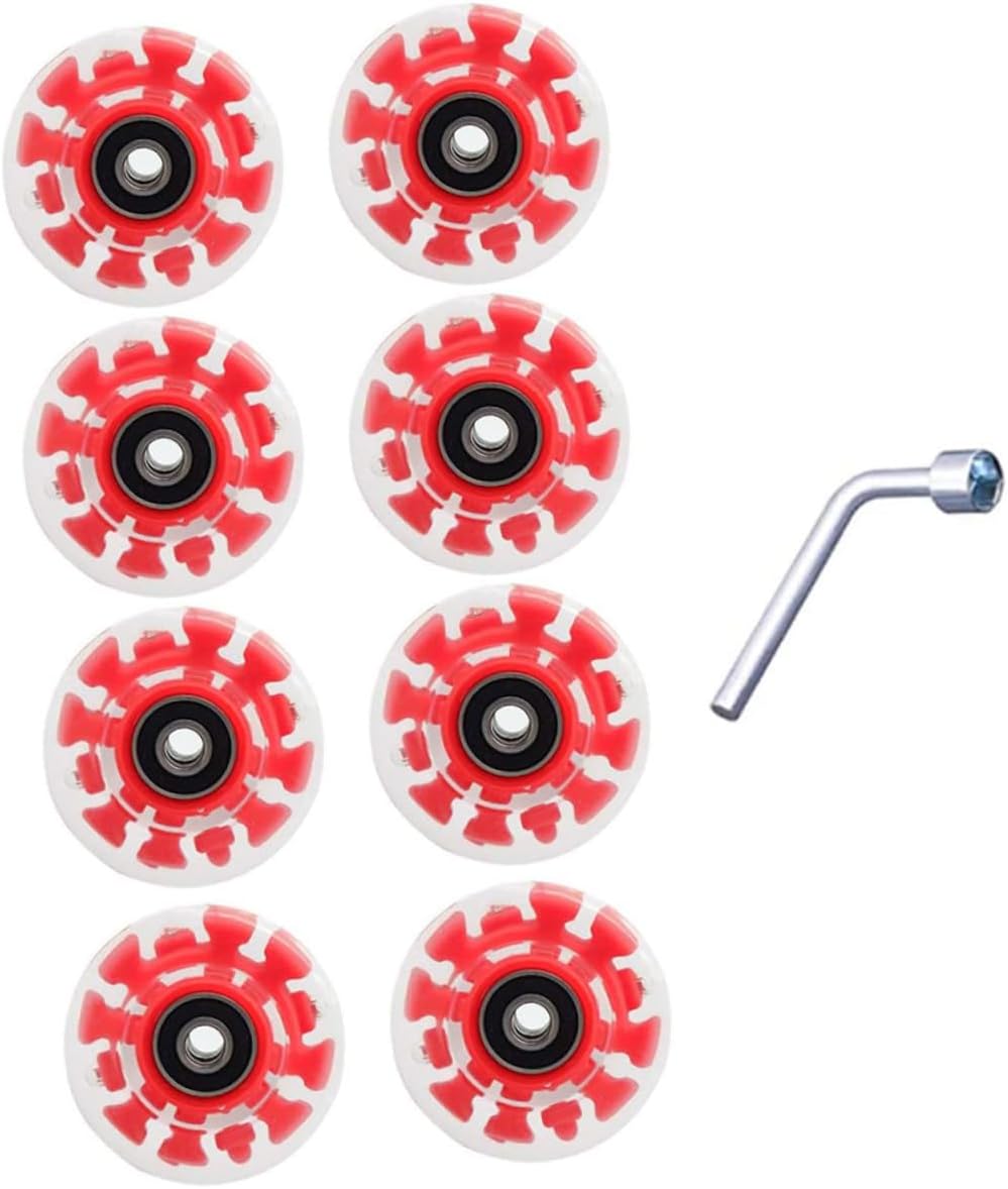 1 Set Glowing Double Row Ice Skate Wheels Light Up Wheels with Bearings Wrench Durable PU Material for Enhanced Grip Streets and Sidewalks for Roller Skating Fun