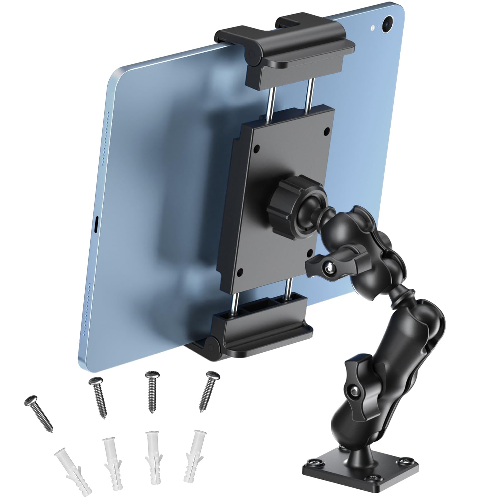 PLDHPRO Soporte de pared para tableta, iPad, para camión, tableta, base de perforación con 360 grados, brazo largo ajustable de 2 niveles para Samsung, Pro, Air, Mini, Firehd, pared, cocina, baño, 5,1