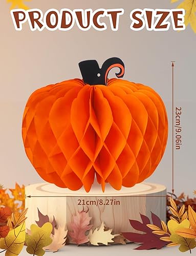 Miniatura 5 de 6 piezas de decoración de papel de panal de calabaza de otoño, calabazas de Acción de Gracias, centros de mesa colgantes de calabaza y panal, bolas